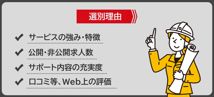 建築・建設業界向けおすすめ転職エージェント・サイトの選別理由