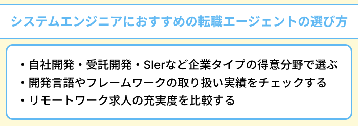 システムエンジニアにおすすめの転職エージェントの選び方のイラスト
